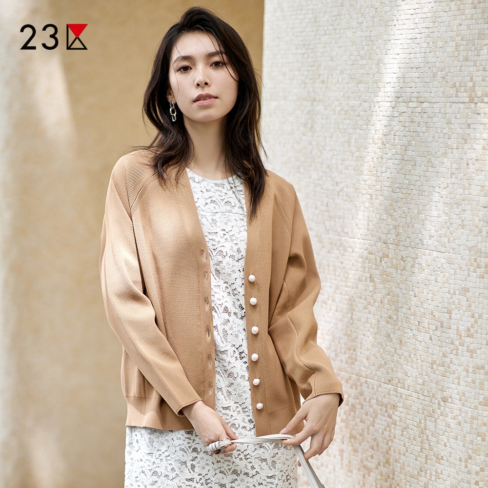 宽松版V领针织开衫上衣商场同款