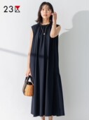 23区日系春季 连衣裙中长连身裙商场同款 通勤宽松版 棉混纺圆领无袖