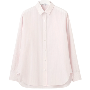 23区日系春季通勤职业宽松版纯棉小方领长袖衬衣休闲衬衫商场同款