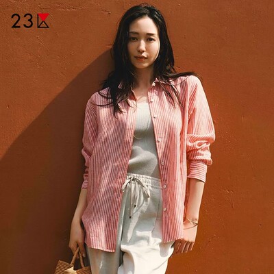 宽松纯亚麻方领长袖衬衣商场同款