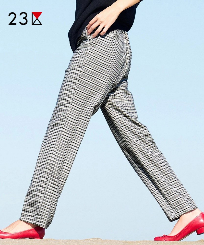 羊毛混纺直筒休闲格子裤商场同款