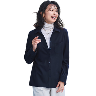 23区日系春季通勤职业宽松纯羊毛小方领长袖衬衣休闲衬衫商场同款