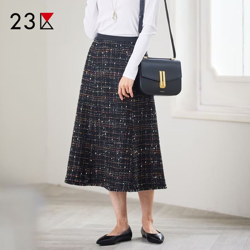 羊毛棉混纺中长半身裙商场同款