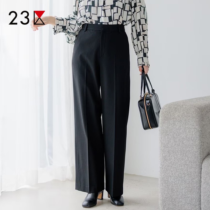 混纺半松紧腰直筒休闲裤商场同款