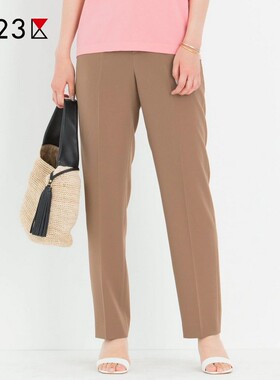 23区日系春季通勤职业宽松混纺半松紧腰直筒裤休闲长裤商场同款追