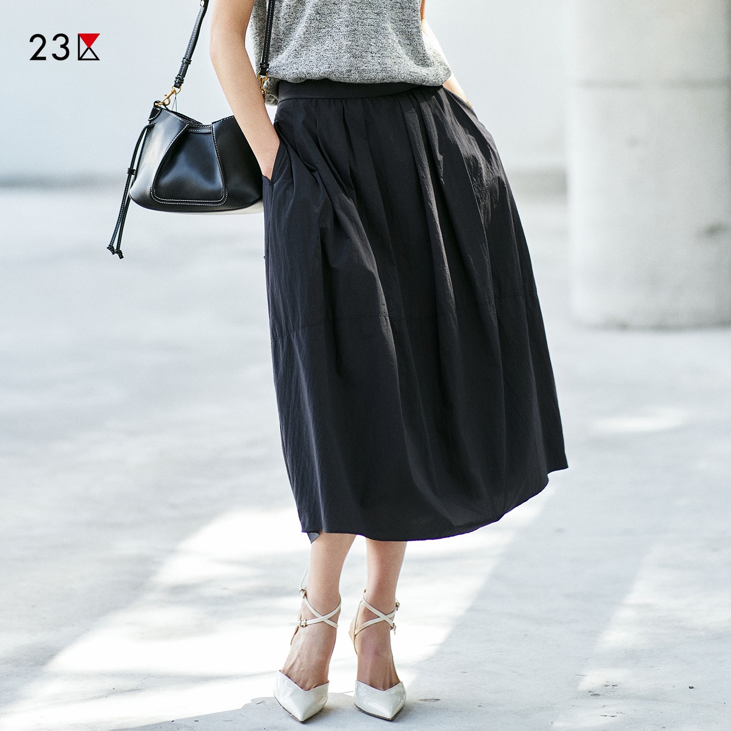 宽松松紧腰过膝中长半裙商场同款