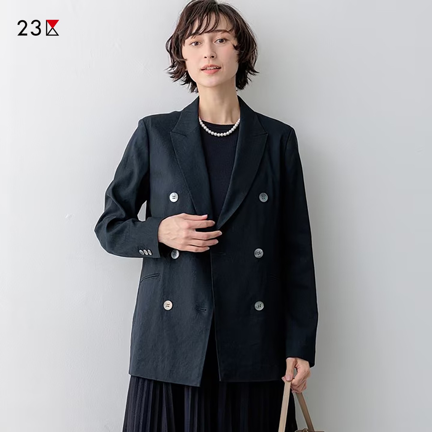 亚麻混纺双排扣西装外套商场同款