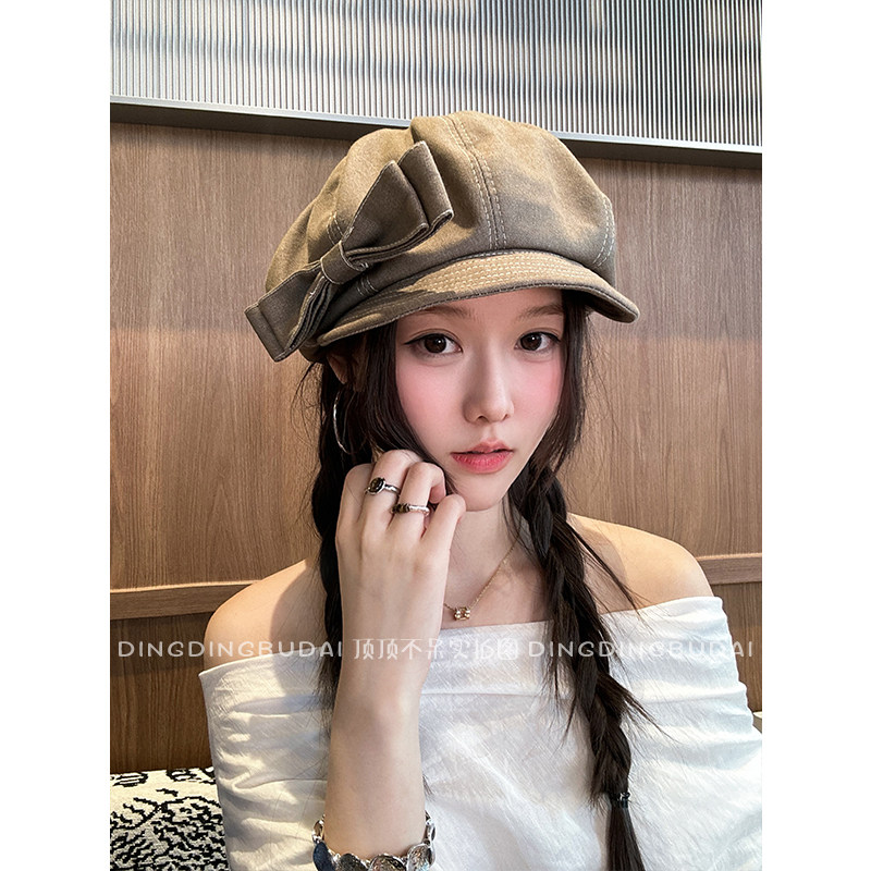 【复古蝴蝶结八角帽】日系甜美贝雷帽女秋大头围报童帽百搭画家帽