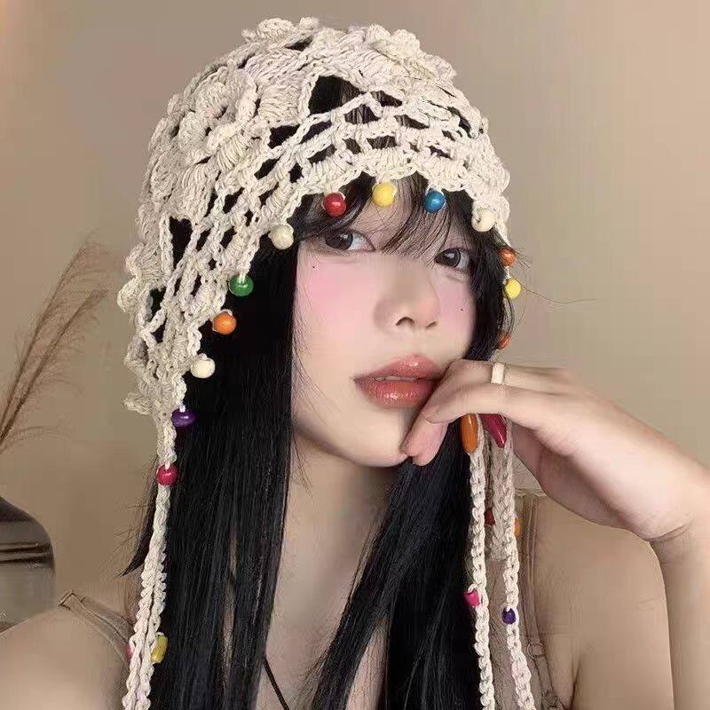 波西米亚风流苏手工编织镂空花朵女包头帽子彩色民族风-淘宝网