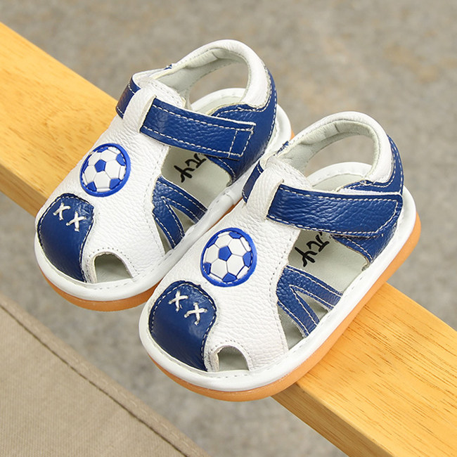 真皮男宝宝软底凉鞋0-1一2岁婴儿学步鞋夏季包头防滑百搭叫叫鞋子