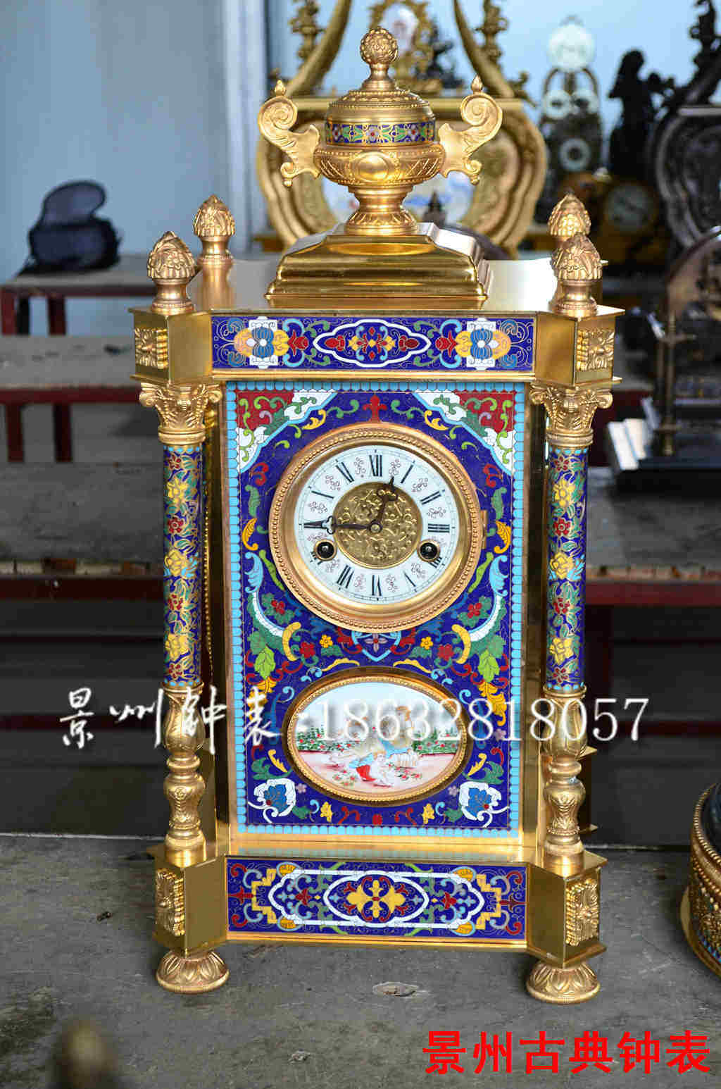 景泰蓝机械座钟 纯铜掐丝珐琅古典台钟 法国钟 仿古回流仿古董钟