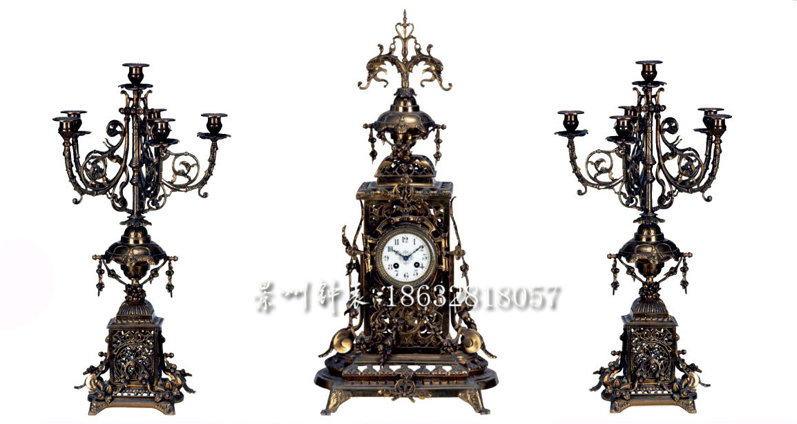 钟表 纯铜欧式 机械报时座钟 古典蜡烛台复古仿国外古董回流钟