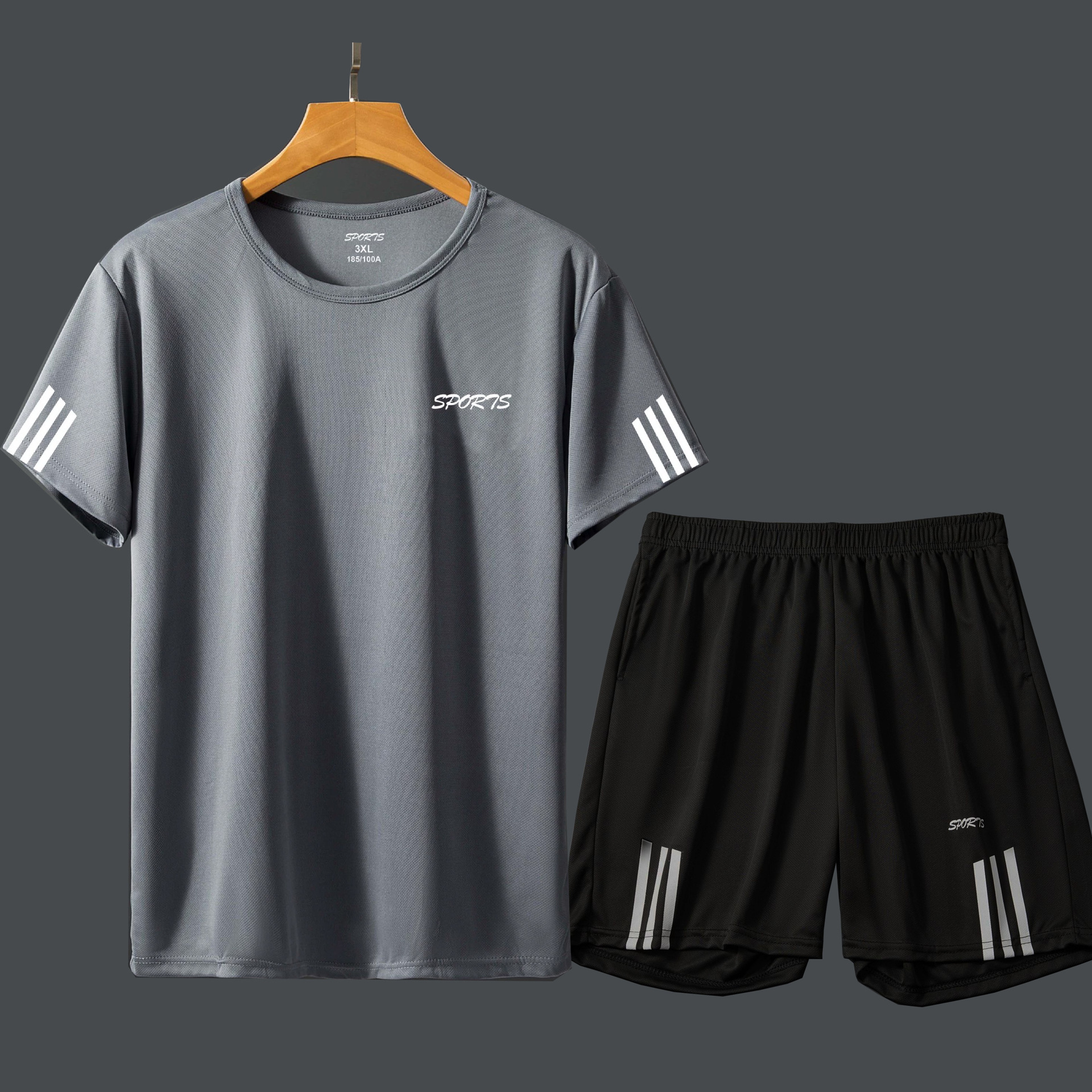 中年运动套装男冰丝速干衣健身t恤跑步短袖短裤夏季羽毛球训练服