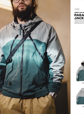 马登工装山系户外降落伞连帽夹克男拼接撞色宽松gorpcore外套男秋