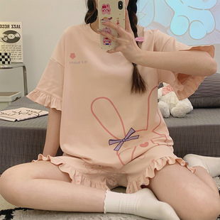 夏季150cm小矮个子薄款短袖短裤睡衣休闲甜美可爱家居服套装XXS码