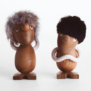 摆件丹麦木偶创意办公室木质玩偶礼物 乐观者与悲观者 北欧ins经典