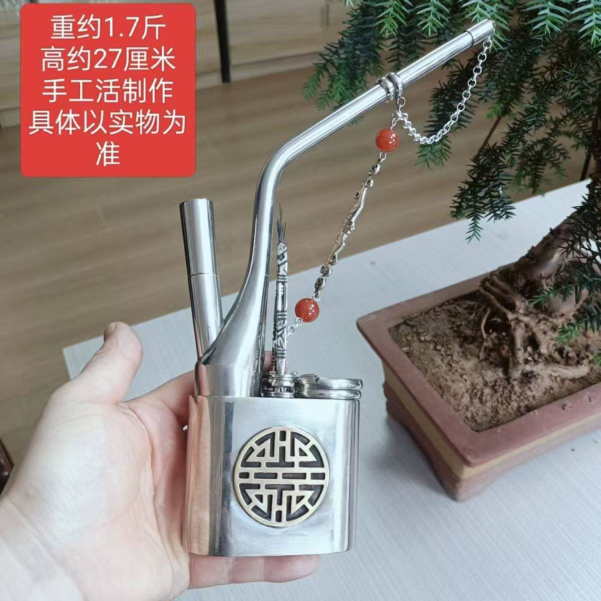 纯白铜手工制作复古老式一口香水过滤烟壶水烟袋锅烟斗烟瓶烟枪嘴