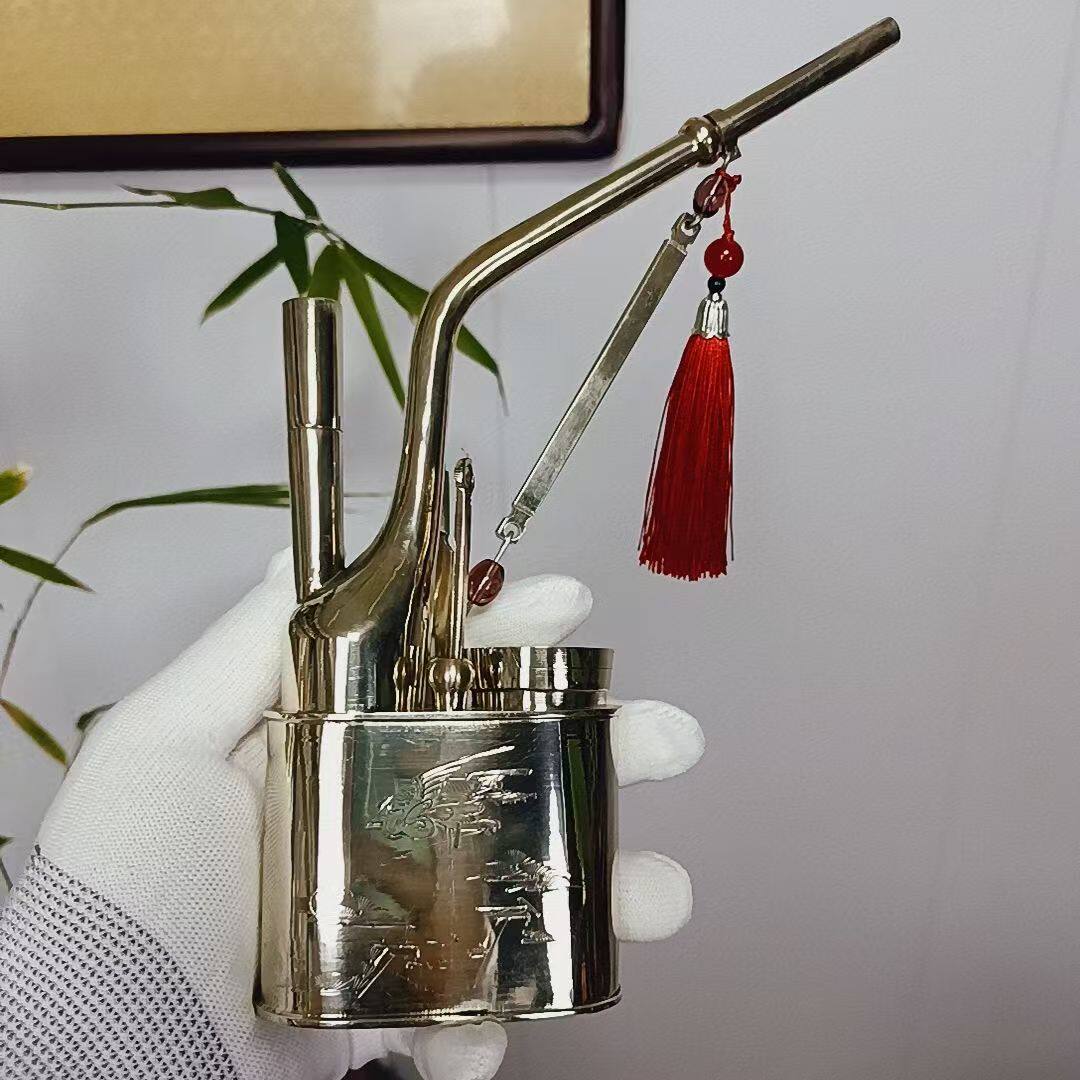 甘肃兰州泰和甘字纯白铜高档水烟袋锅一口香水过滤烟斗烟壶烟枪嘴