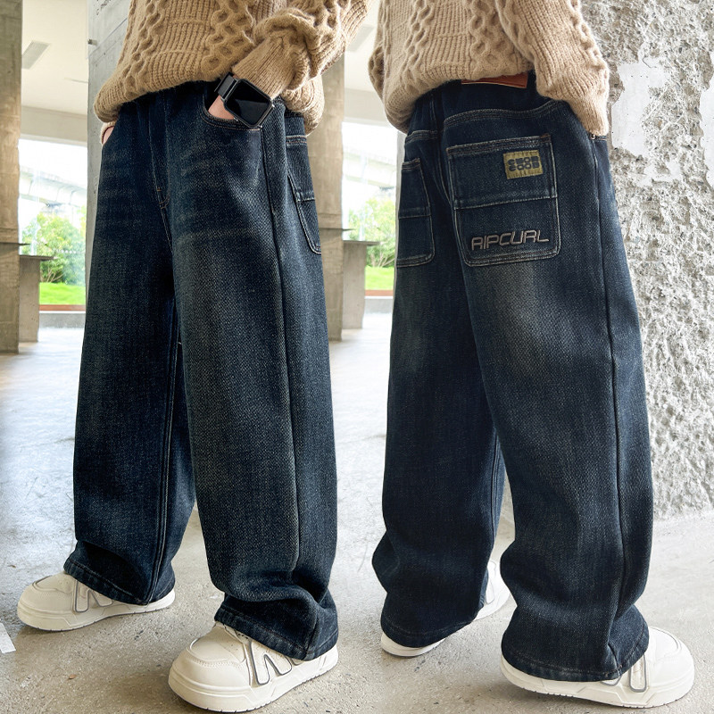 男童裤子春秋新款牛仔裤时尚休闲帅气童装儿童宽松洋气阔腿直筒裤,童装/婴儿装/亲子装,儿童牛仔裤,淘宝优惠券,粉丝福利购,淘宝优惠卷