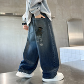 子秋冬韩版 中大童阔腿直筒裤 帅气童装 男童裤 春秋儿童加绒厚牛仔裤