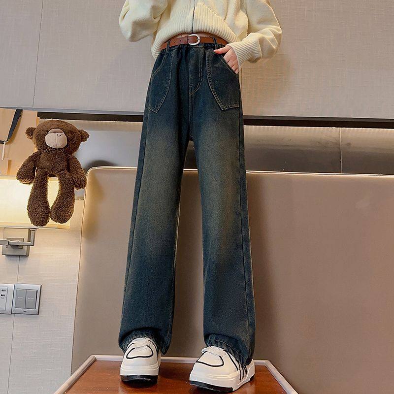 女童休闲裤子春秋新款牛仔裤中大童时尚阔腿裤秋冬加绒宽松直筒裤,童装/婴儿装/亲子装,儿童牛仔裤,淘宝优惠券,粉丝福利购,淘宝优惠卷