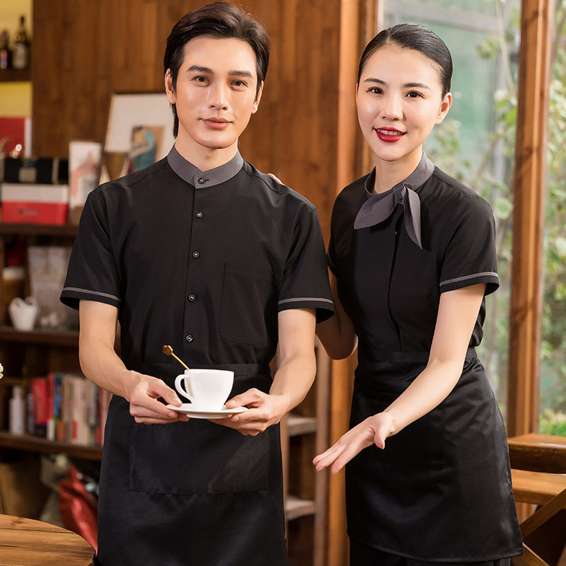服务员酒店衬衫工作服咖啡西餐厅汉堡咖啡制服男女短袖夏印字logo