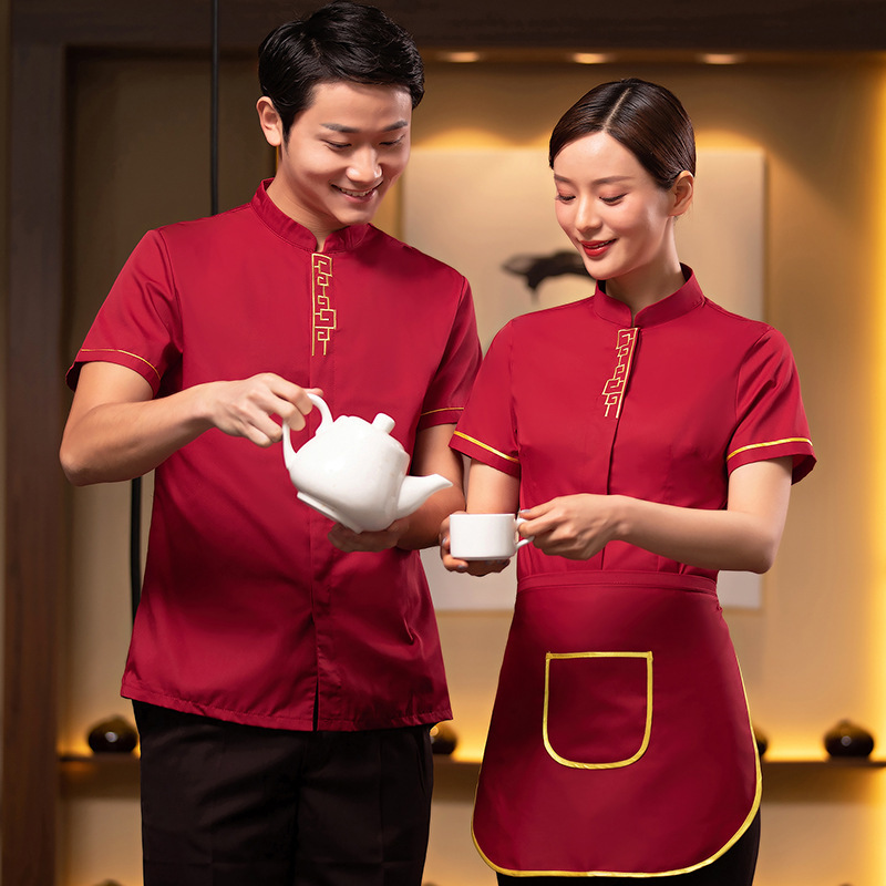 酒店服务员短袖快餐饭店餐饮茶楼工作服男女西餐厅制服火锅店夏款