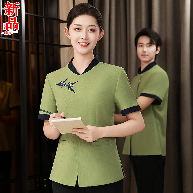 新中式盘扣款酒店保洁阿姨工作服短袖女物业客房家政清洁服务员夏