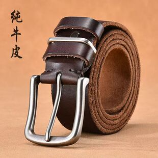 男士 带 针扣皮带中青年头层纯牛皮复古腰带牛仔休闲百搭手工真皮裤