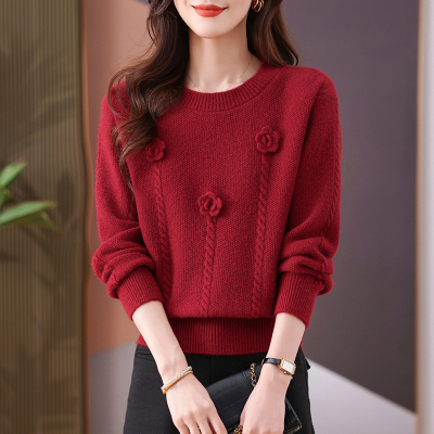 红色毛衣女秋冬2024新款冬季内搭上衣外穿时尚洋气时髦针织打底衫