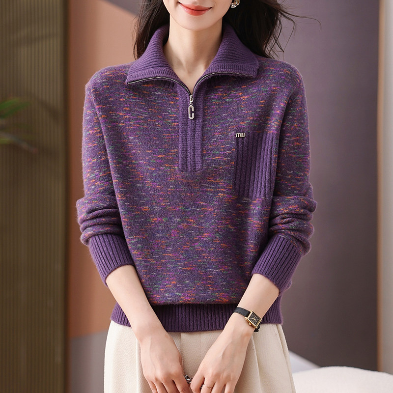 半拉链翻领毛衣女款2024新款冬季加厚打底衫秋冬高级感可外穿上衣