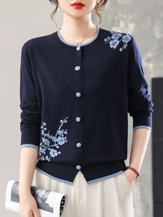 2025新款 中式 女秋装 假开衫 设计感小众上衣洋气毛衣 国风提花针织衫