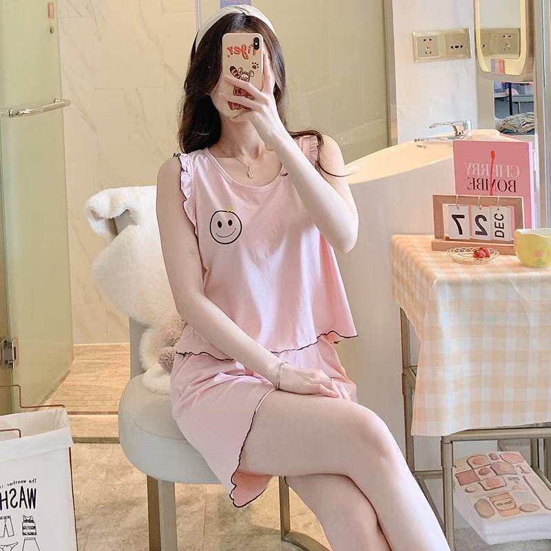 宽松休闲无袖睡衣女两件套装夏季睡衣/家居服套装