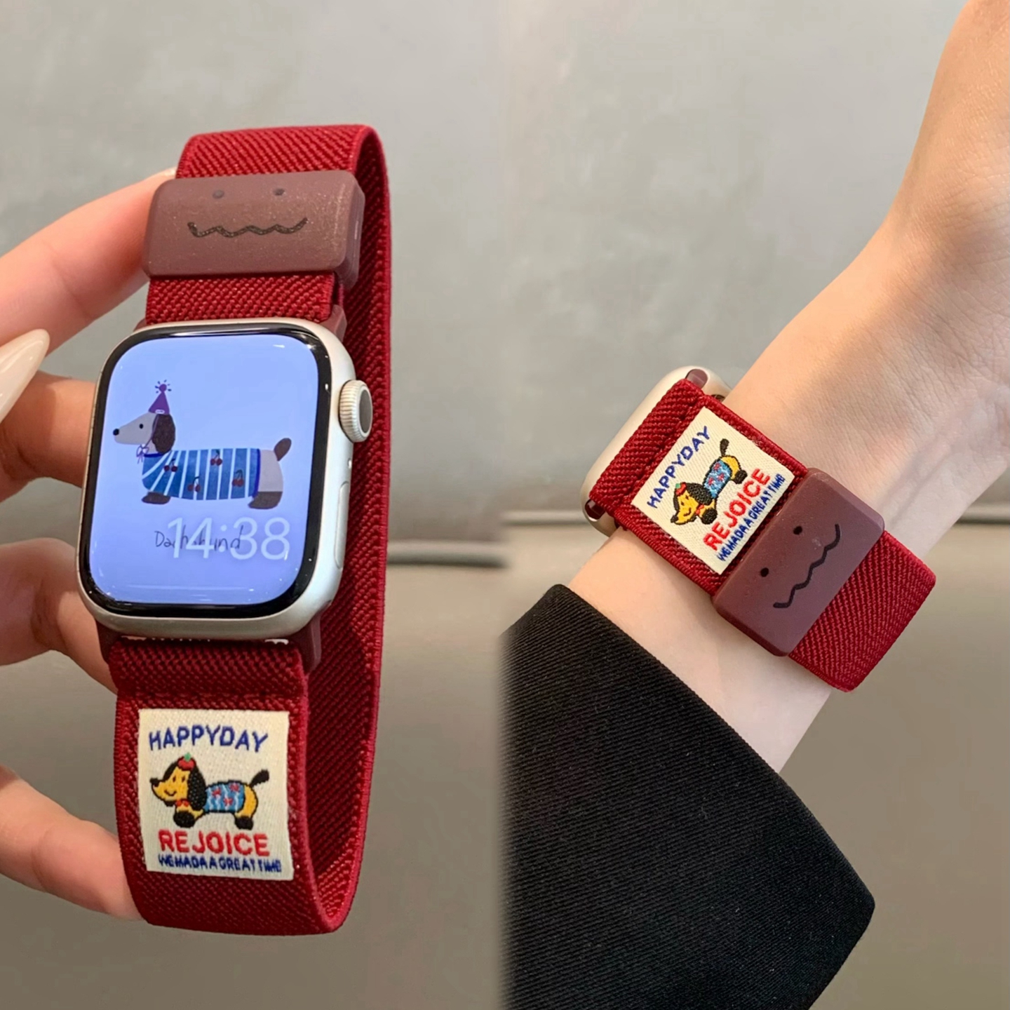 适用苹果手表iwatch10表带舒适可爱腊肠狗涂鸦磁吸扣applewatch98