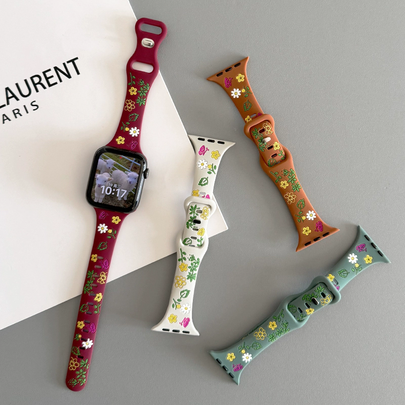 蝴蝶雕刻花朵硅胶小蛮腰s10适用applewatch手表iwatch表带se苹果9