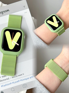 适用苹果手表表带ApplewatchS10金属米兰磁吸壳透气iwatch6SE男女