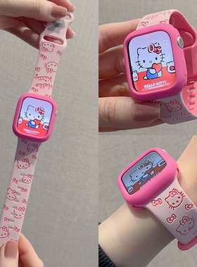 撞色KT压印硅胶款iwatch10表带适用苹果applewatch89se可爱减龄女