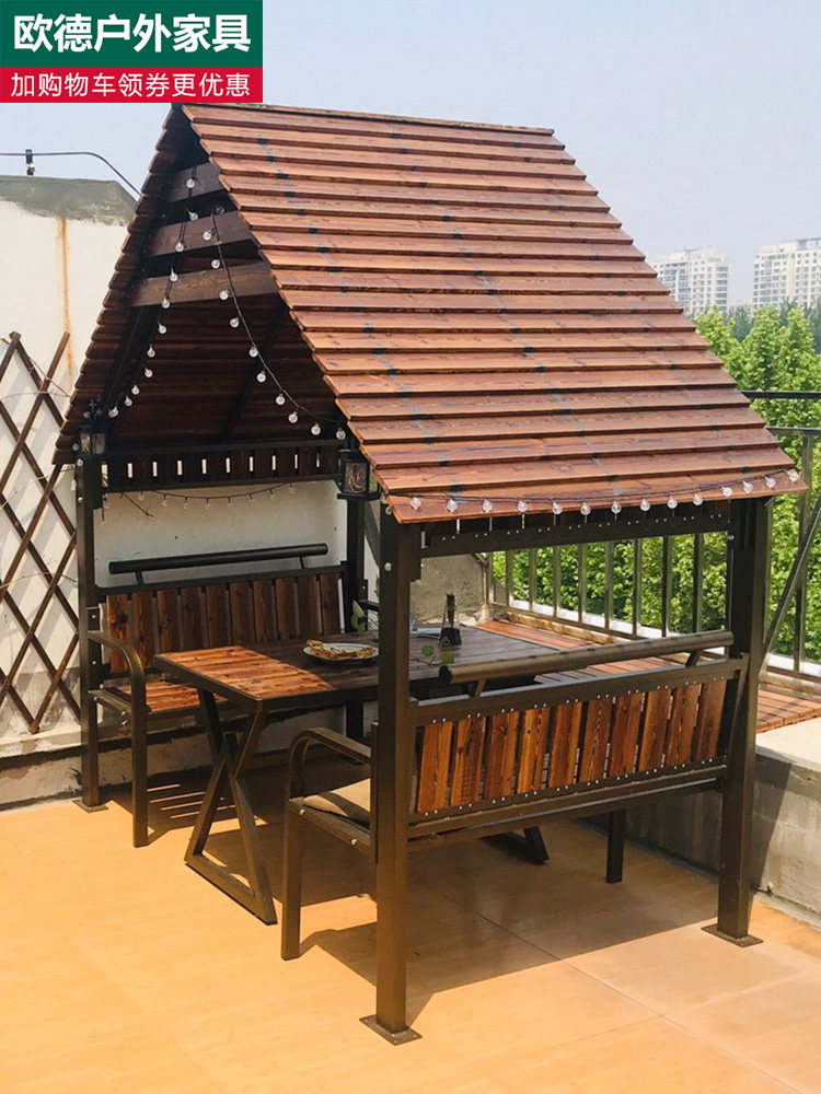 凉亭小木屋防腐木户外遮阳庭院花园室外铁艺移动组装碳化木亭露台