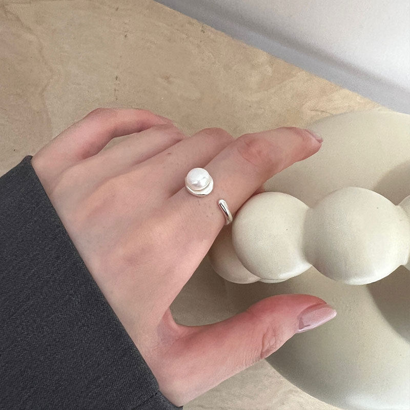 S925纯银淡水珍珠开口戒指女简约
