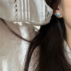 S925银绿松石镶钻耳钉简约精致