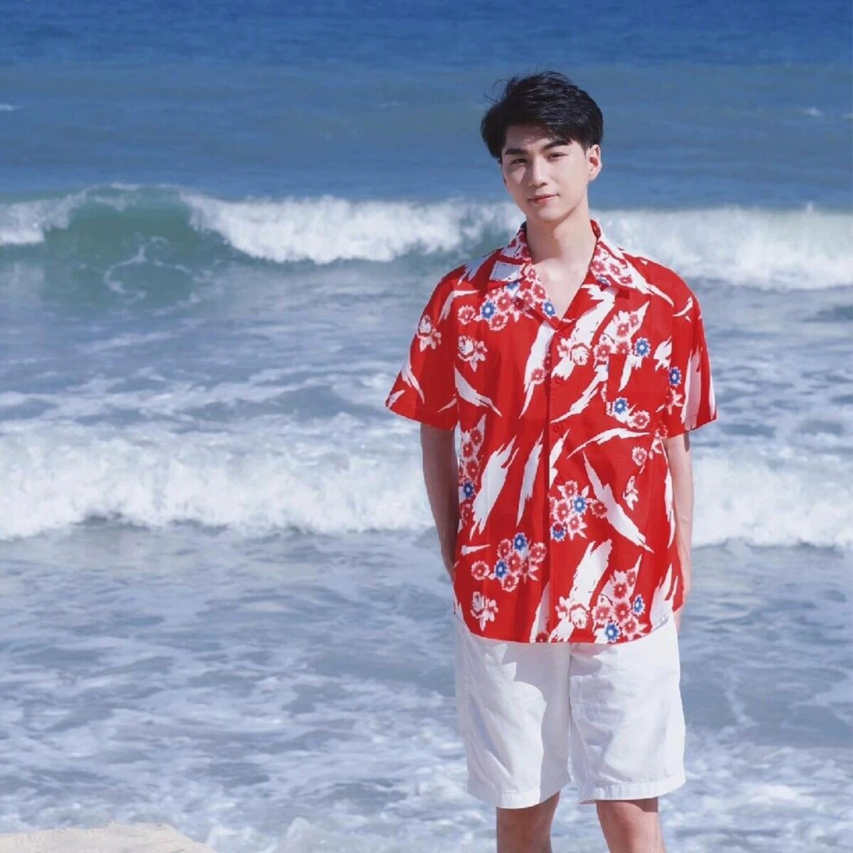 夏季衬衫男短袖印花防嗮修身韩版衬衫