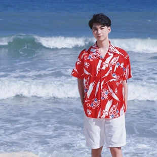 夏季衬衫男短袖印花防嗮修身韩版男士休闲七分袖免烫抗皱衬衣