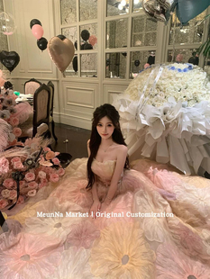 出租花蕊婚纱抹胸连衣裙女成人礼服高端轻奢重工生日裙子名媛公主