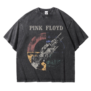 pinkfloyd平克佛洛依德乐队宽松做旧水洗重磅纯棉五分短袖T恤男女
