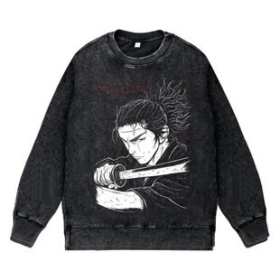 日式复古卡通二次元vintage秋冬圆领套头卫衣男女宫本武藏周边