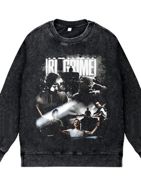 美式说唱嘻哈潮流apper水洗做旧印花vintage秋冬圆领卫衣RL GRIME