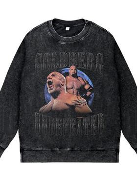 美式复古vintage高街潮流WWE职业摔跤战神高柏圆领套头宽松卫衣男