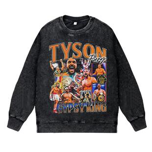 美式复古vintage高街潮流拳王泰森富里吉普赛皇帝圆领套头卫衣男
