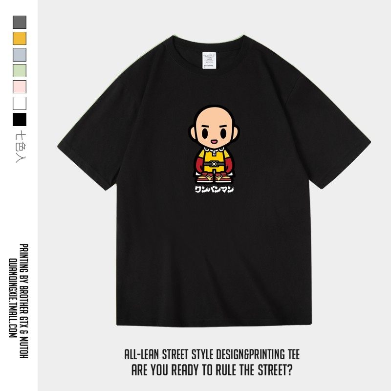 日漫一拳超人琦玉老师光头二次元动漫印花纯棉圆领短袖半袖t恤男