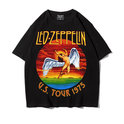 ledzeppelin齐柏林飞艇阿美咔叽oversize纯棉重磅落肩五分袖T恤男